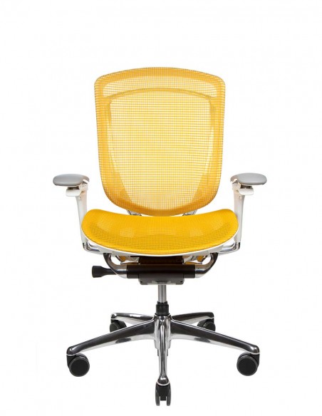 Крісло OKAMURA CONTESSA II SECONDA, з сітчастим сидінням, білий корпус, жовта сітка
