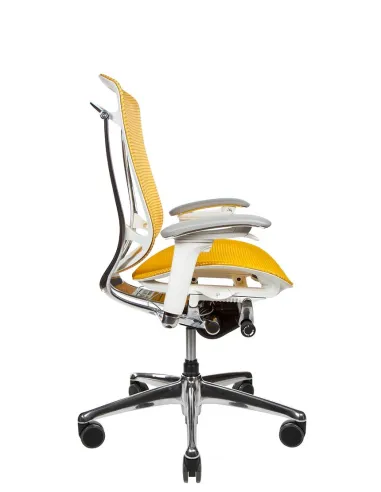 Кресло OKAMURA CONTESSA II SECONDA, с сетчатым сиденьем, белый корпус, желтая сетка