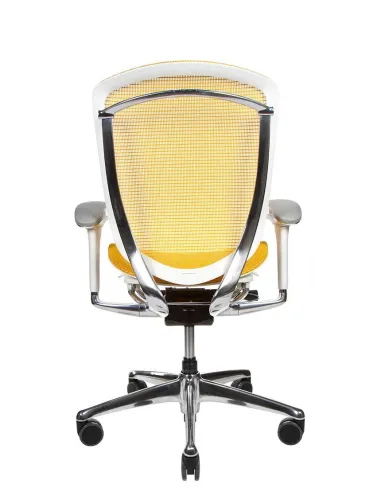Кресло OKAMURA CONTESSA II SECONDA, с сетчатым сиденьем, белый корпус, желтая сетка