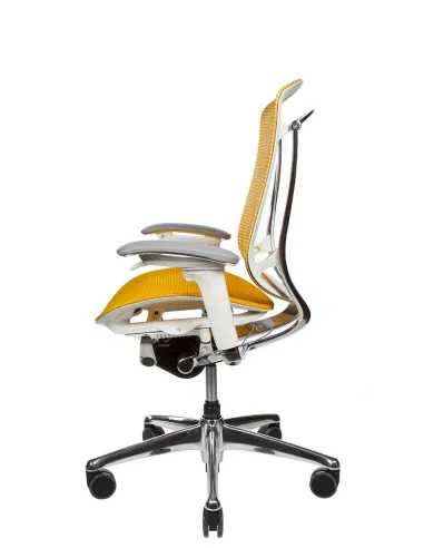 Кресло OKAMURA CONTESSA II SECONDA, с сетчатым сиденьем, белый корпус, желтая сетка