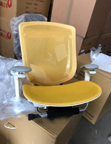 Кресло OKAMURA CONTESSA II SECONDA, с сетчатым сиденьем, белый корпус, желтая сетка