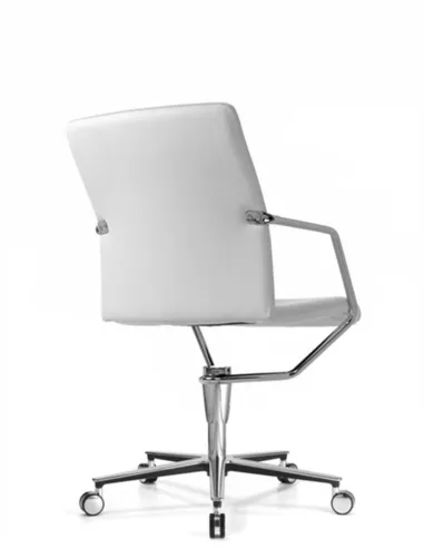 Кресло SITIA TEMPO, белая кожа, конференц, на крестовине с колесами