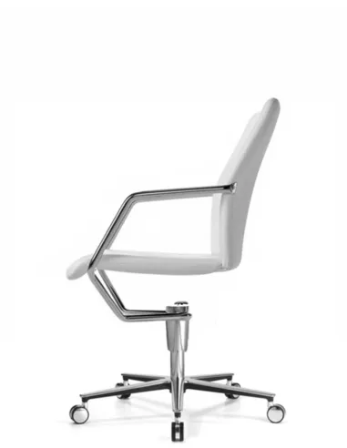 Кресло SITIA TEMPO, белая кожа, конференц, на крестовине с колесами