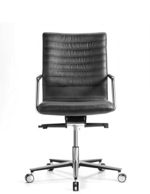 Кресло SITIA TEMPO, для руководителя, черная кожа, средняя спинка