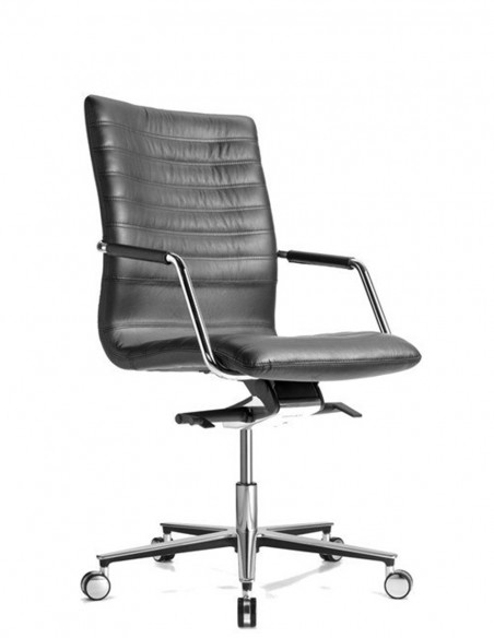Кресло SITIA TEMPO, для руководителя, черная кожа, средняя спинка