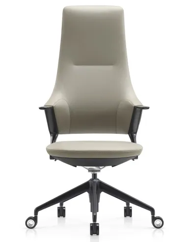 Кресло BALLET FK011-A для руководителя, кожаное, серый цвет, черный алюминий - цена Киев, Днепр, Одесса, Львов, Харьков