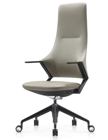 Кресло BALLET FK011-A для руководителя, кожаное, серый цвет, черный алюминий - цена Киев, Днепр, Одесса, Львов, Харьков