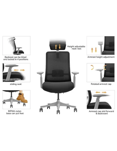 Кресло KRESLALUX V1-GH GREY, эргономичное - купить Киев, Днепр, Одесса, Львов, Харьков