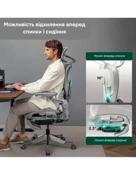 КРІСЛО HINOMI H2 PRO COAL BLACK, ергономічне - купити Київ, Дніпро, Одеса, Львів, Харків
